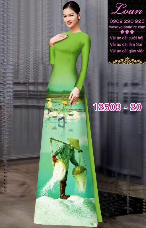 Vải áo dài hình nông dân gánh muối Vải áo dài hình nông dân gánh muối