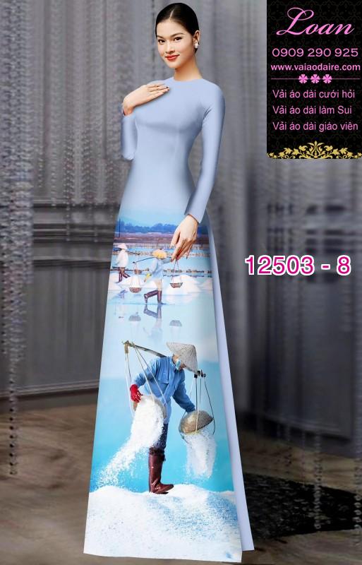 Vải áo dài hình nông dân gánh muối Vải áo dài hình nông dân gánh muối