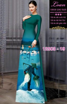 Vải áo dài hình nông dân gánh muối-DT 12503