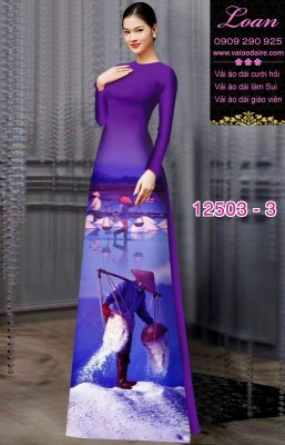 Vải áo dài hình nông dân gánh muối-DT 12503