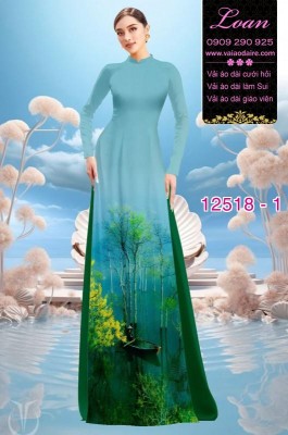 Vải áo dài phong cảnh chèo ghe-DT 12518