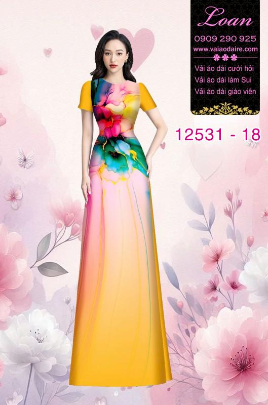 Vải áo dài hoa in 3D nền ombre Vải áo dài hoa in 3D nền ombre