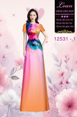 Vải áo dài hoa in 3D nền ombre-DT 12531