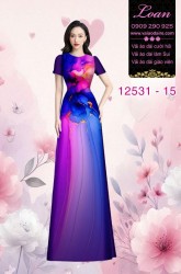 Vải áo dài hoa in 3D nền ombre