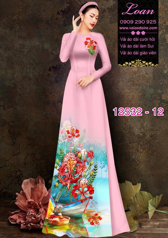 Vải áo dài hoa phượng đỏ