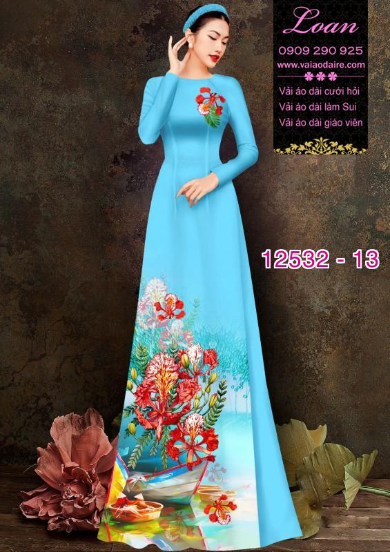 Vải áo dài hoa phượng đỏ