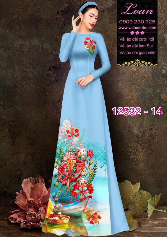 Vải áo dài hoa phượng đỏ