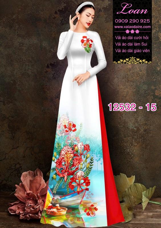 Vải áo dài hoa phượng đỏ