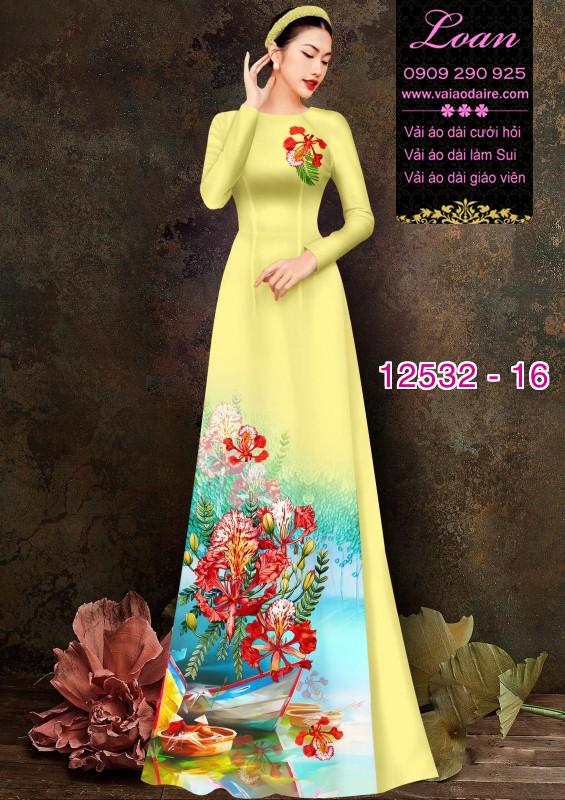 Vải áo dài hoa phượng đỏ