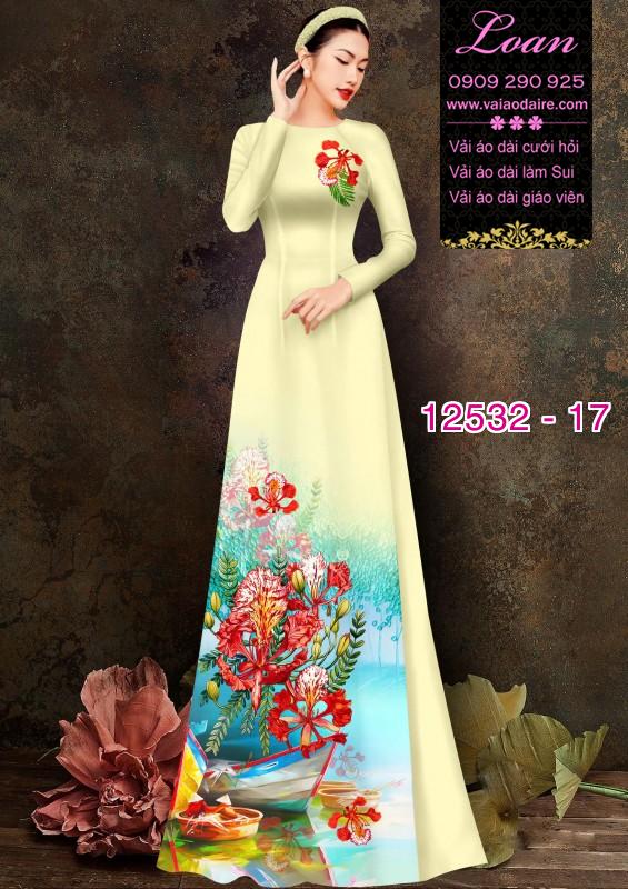 Vải áo dài hoa phượng đỏ