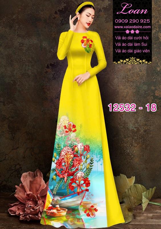 Vải áo dài hoa phượng đỏ