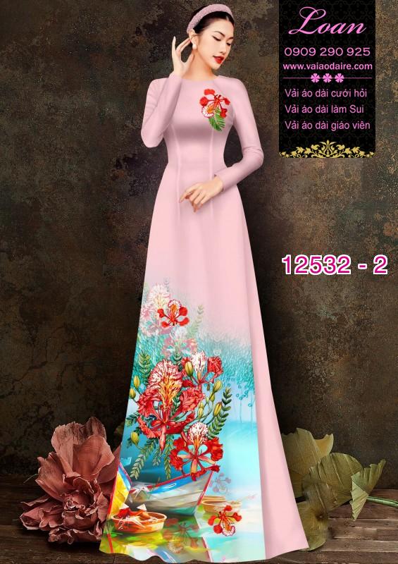 Vải áo dài hoa phượng đỏ
