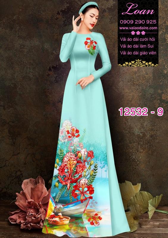 Vải áo dài hoa phượng đỏ