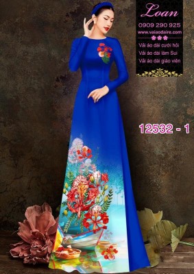 Vải áo dài hoa phượng đỏ-DT 12532