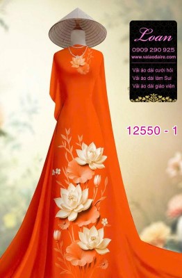Vải áo dài hoa in sen 3D-DT 12550