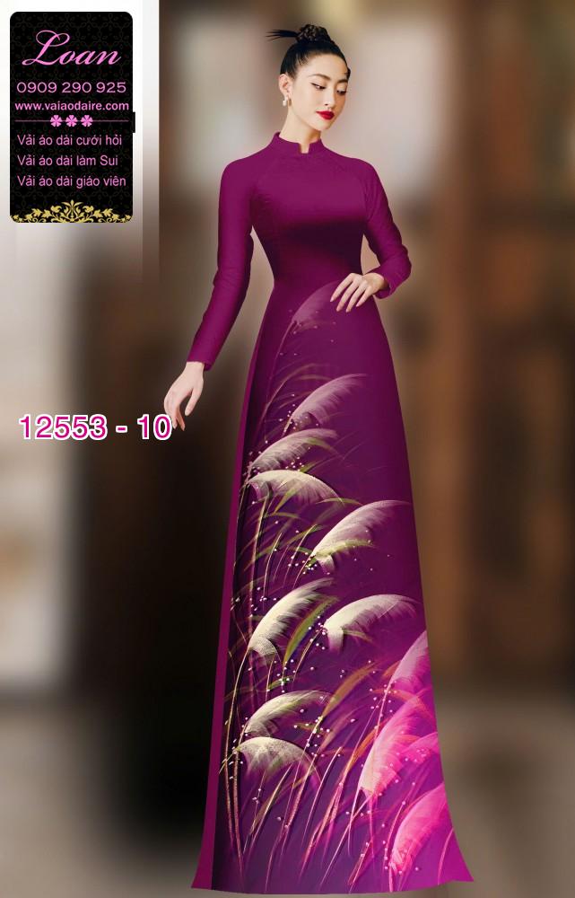 Vải áo dài hoa cỏ lau in 3D