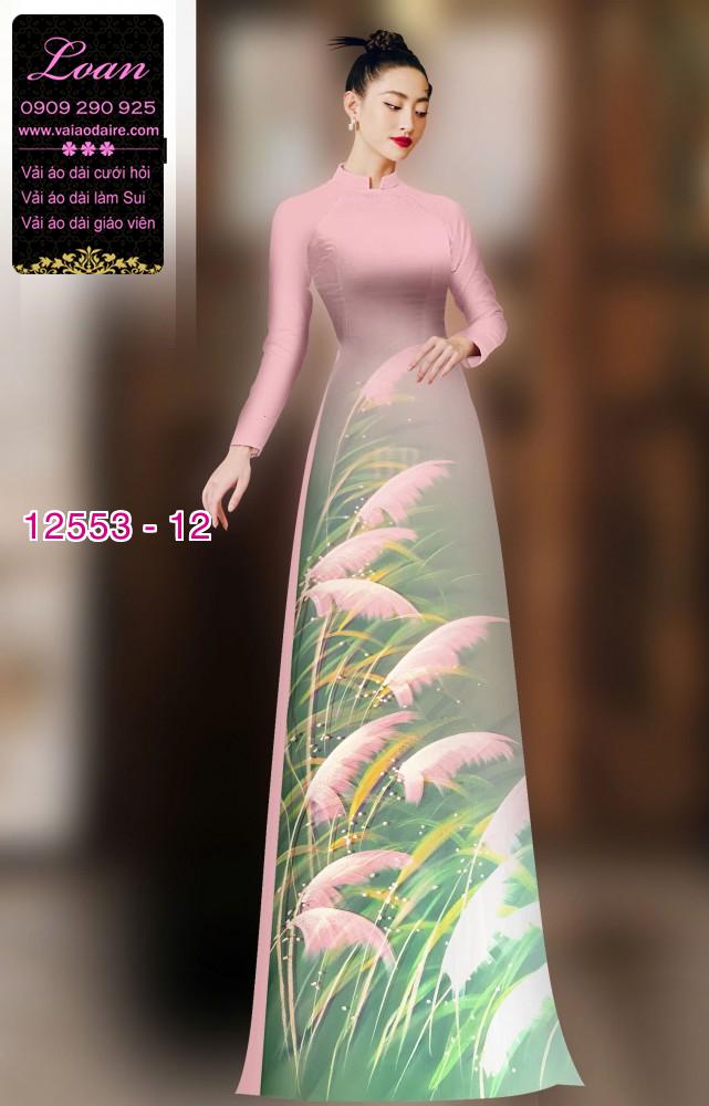 Vải áo dài hoa cỏ lau in 3D