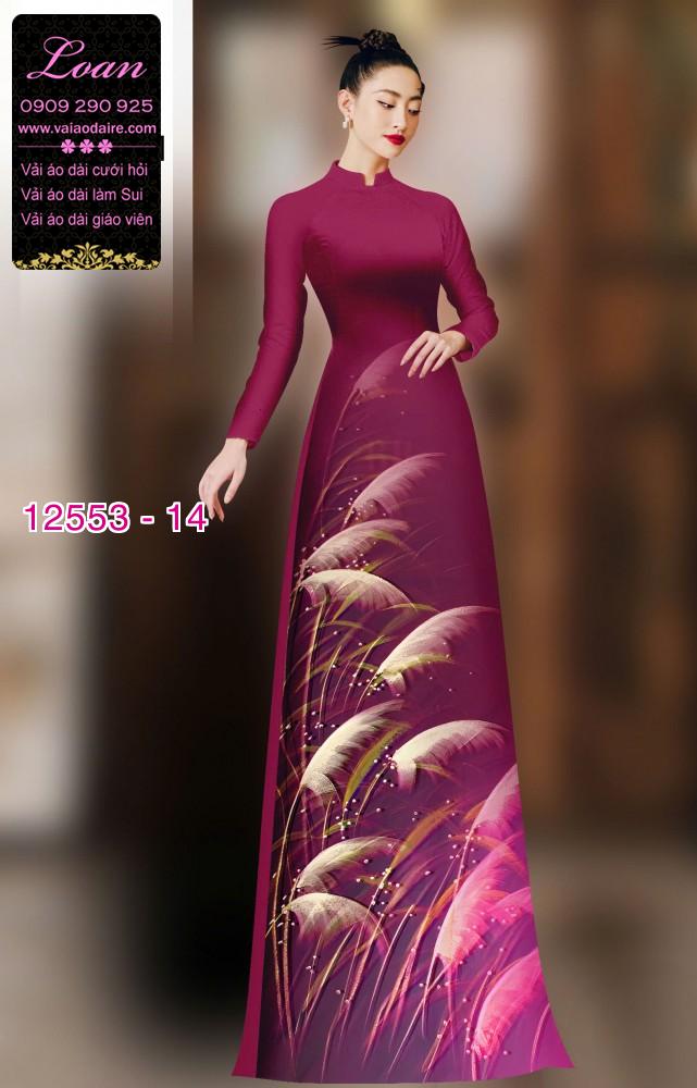 Vải áo dài hoa cỏ lau in 3D