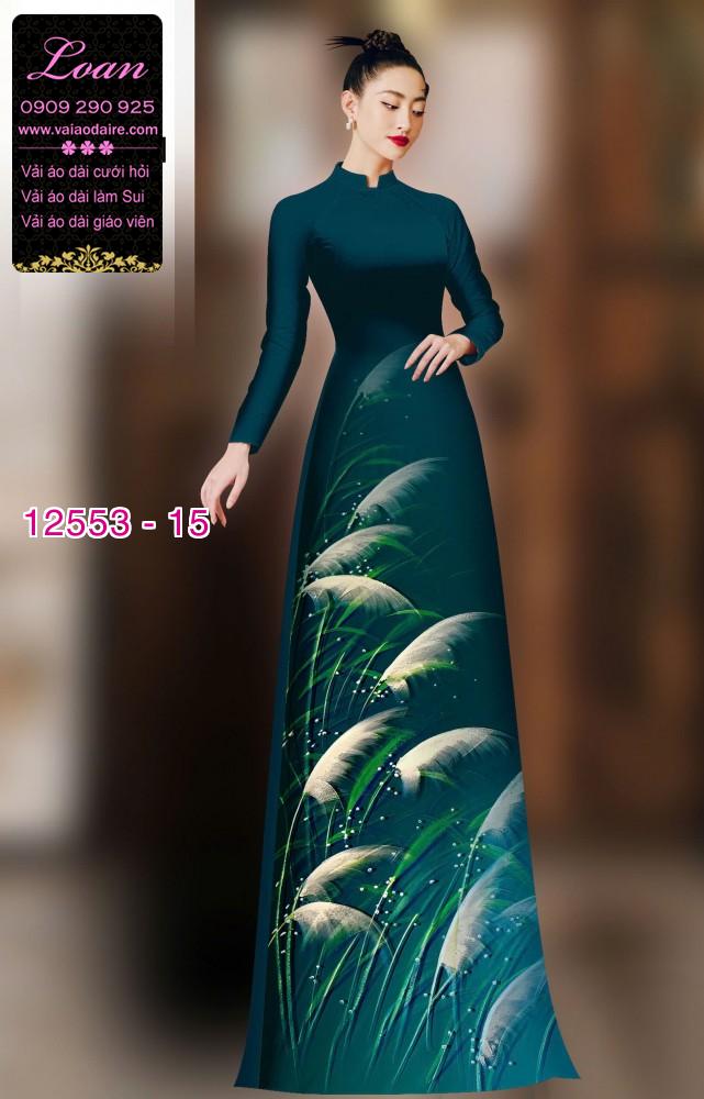 Vải áo dài hoa cỏ lau in 3D