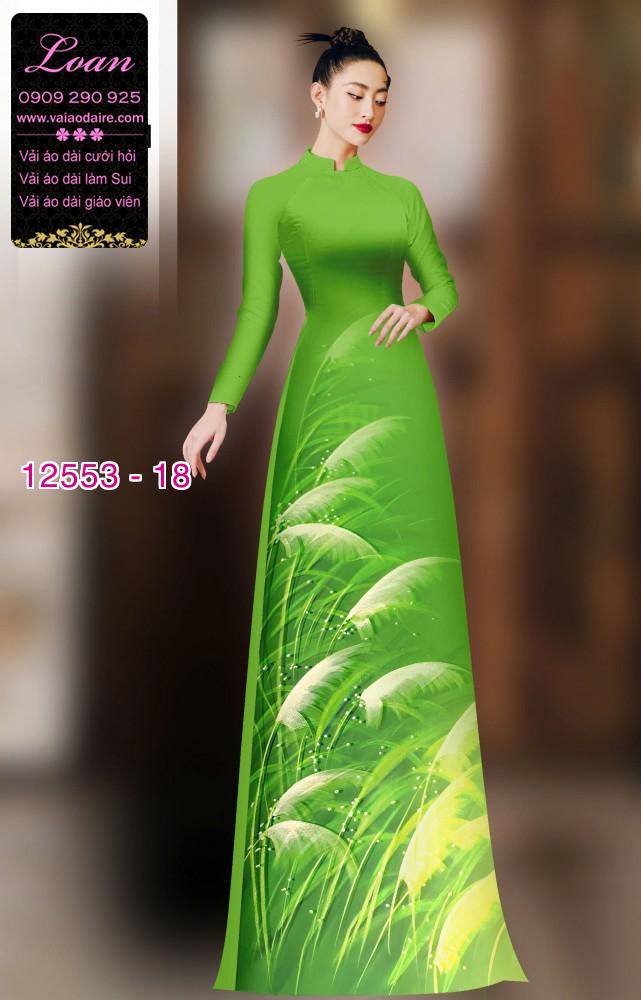 Vải áo dài hoa cỏ lau in 3D