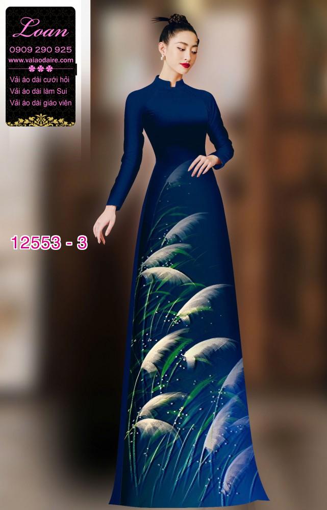 Vải áo dài hoa cỏ lau in 3D