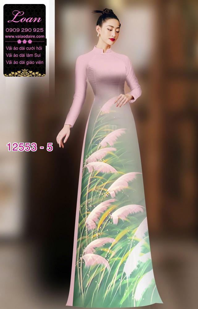 Vải áo dài hoa cỏ lau in 3D