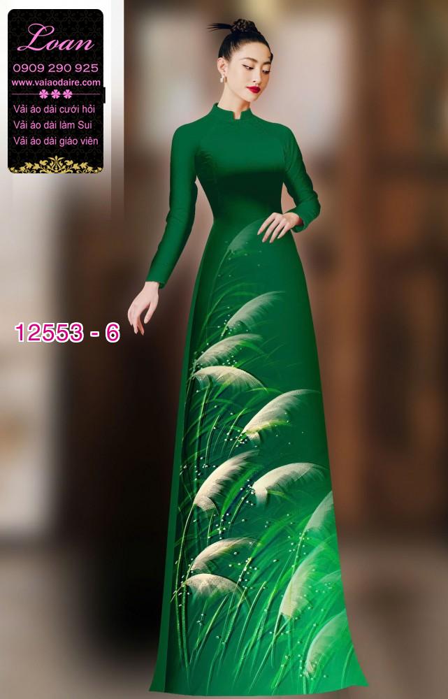 Vải áo dài hoa cỏ lau in 3D