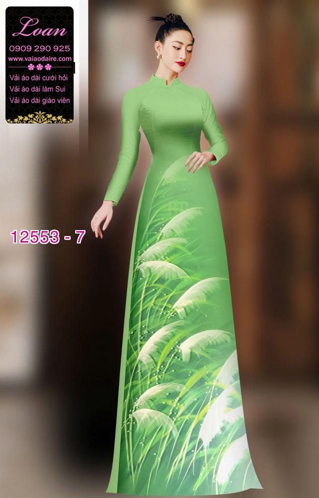 Vải áo dài hoa cỏ lau in 3D