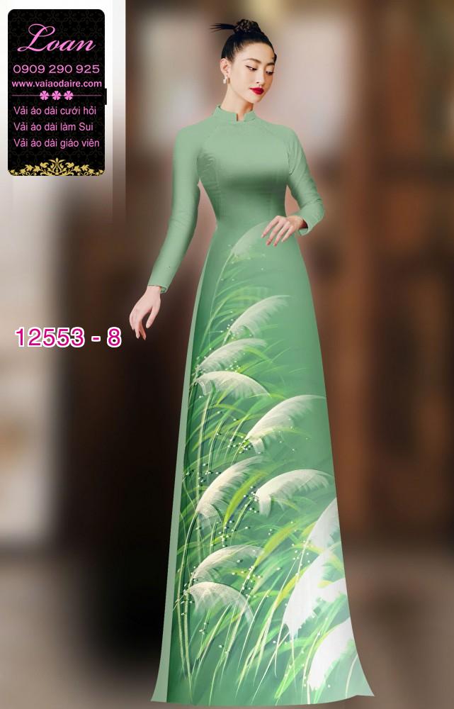 Vải áo dài hoa cỏ lau in 3D