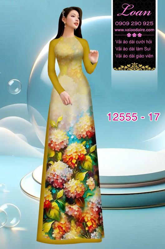Vải áo dài hoa cẩm tú cầu