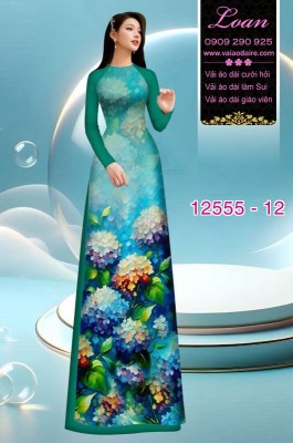 Vải áo dài hoa cẩm tú cầu-DT 12555