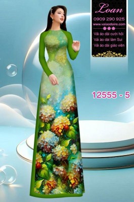 Vải áo dài hoa cẩm tú cầu-DT 12555