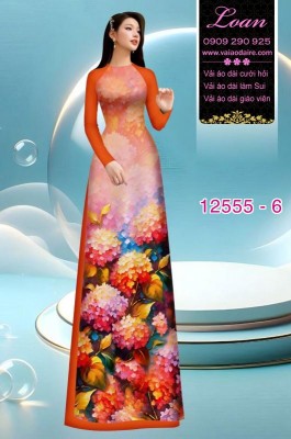 Vải áo dài hoa cẩm tú cầu-DT 12555