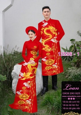 Áo Dài Đôi Nam Nữ  – Họa Tiết Rồng Phượng-DT 12556