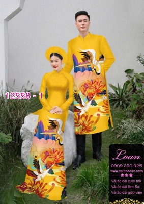 Vải áo dài cặp đôi - họa tiết trời mây-DT 12558