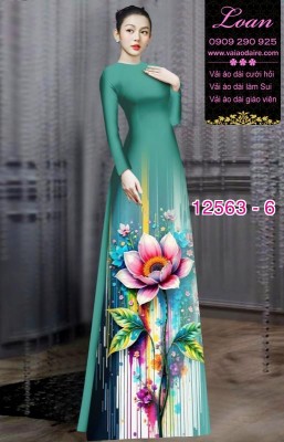 Vải áo dài hoa sen in 3D-DT 12563