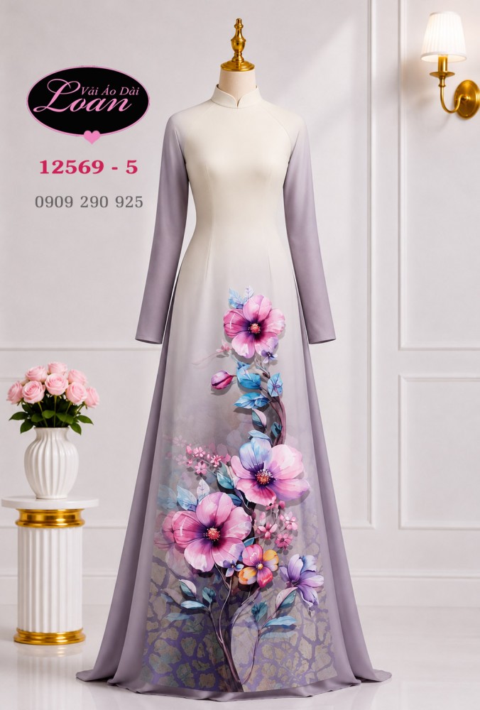 Vải áo dài hoa in 3D