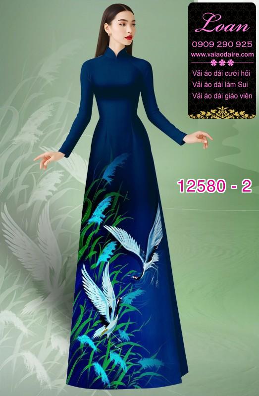 Vải áo dài chim hạc in 3D