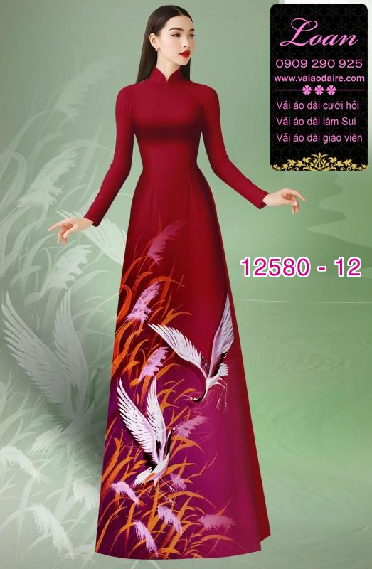 Vải áo dài chim hạc in 3D