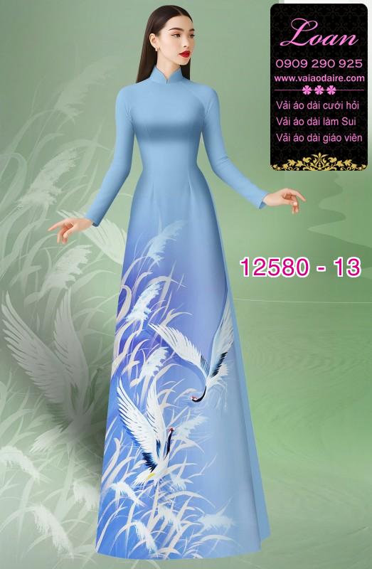 Vải áo dài chim hạc in 3D