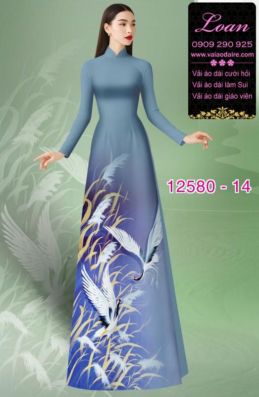 Vải áo dài chim hạc in 3D