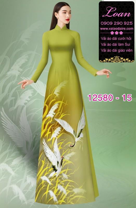 Vải áo dài chim hạc in 3D