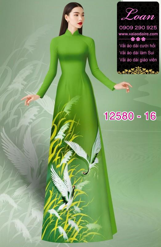 Vải áo dài chim hạc in 3D