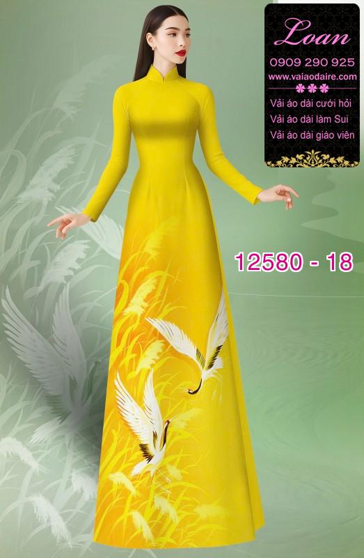 Vải áo dài chim hạc in 3D
