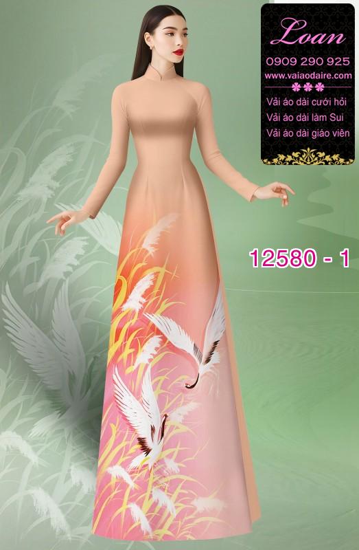 Vải áo dài chim hạc in 3D