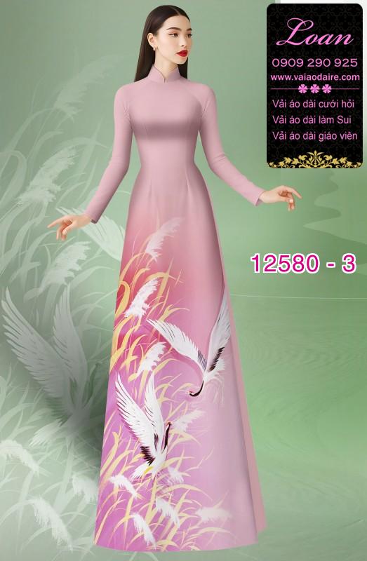 Vải áo dài chim hạc in 3D