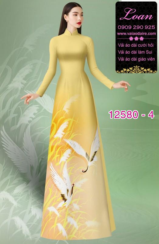Vải áo dài chim hạc in 3D