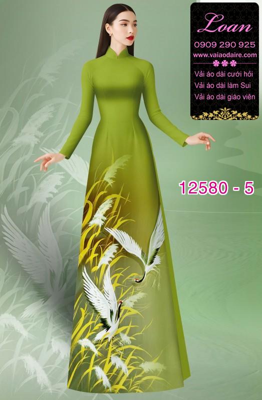 Vải áo dài chim hạc in 3D