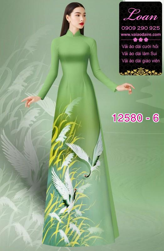 Vải áo dài chim hạc in 3D