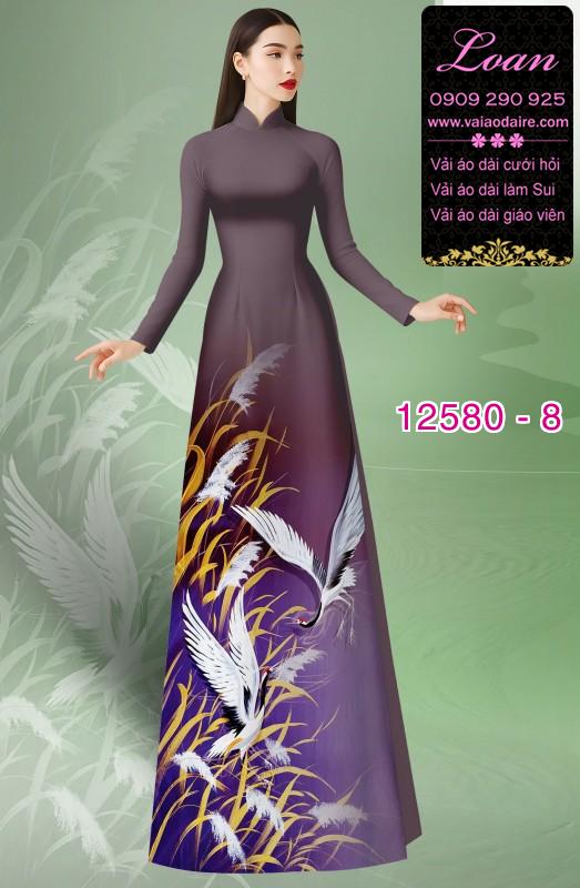 Vải áo dài chim hạc in 3D
